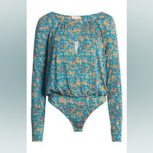 NWT Free People Kaya Print Cutout Bodysuit in Turquoise Combo Small - Picture 7 of 10